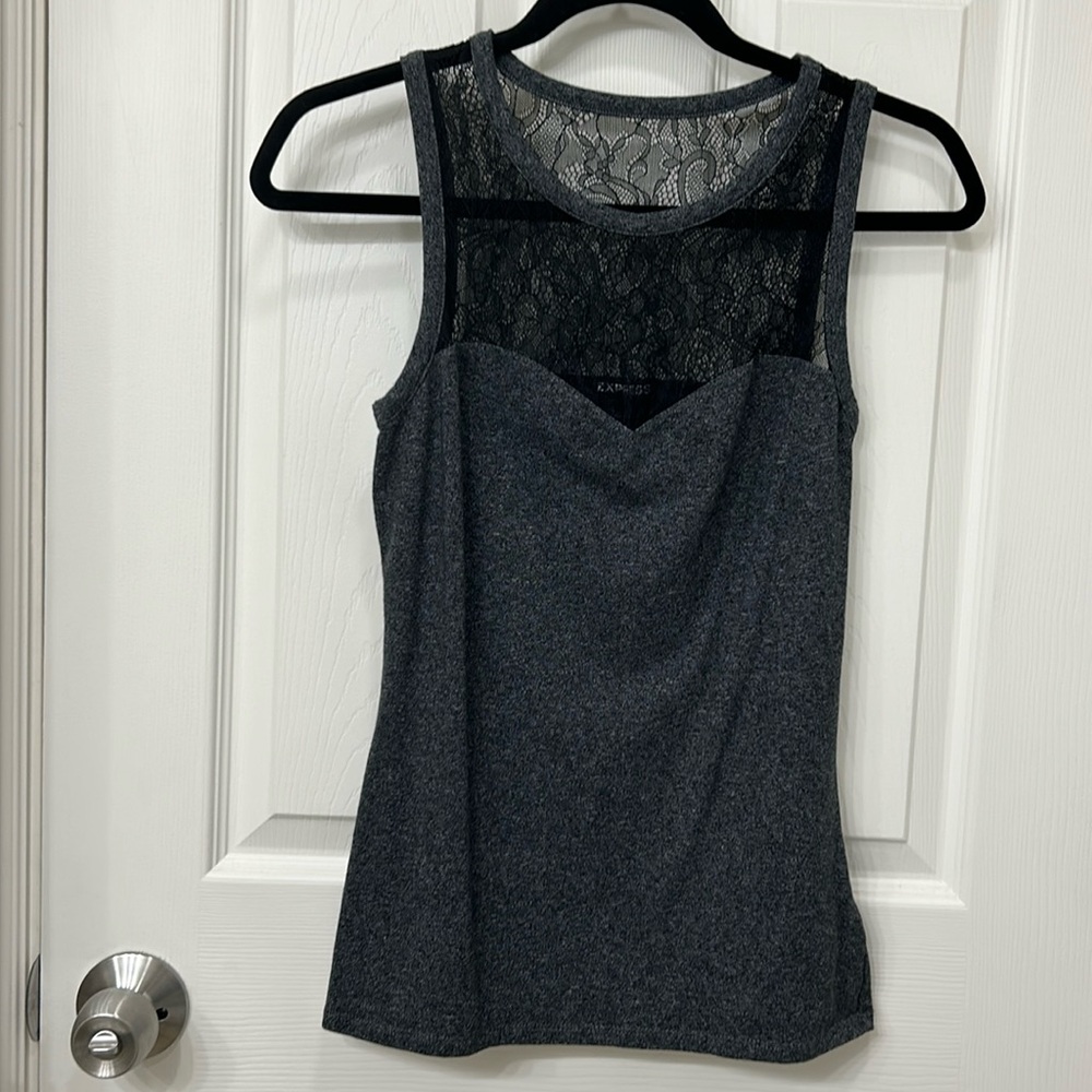 Express/  Gray Tank Top with Black lace /Size: XS
